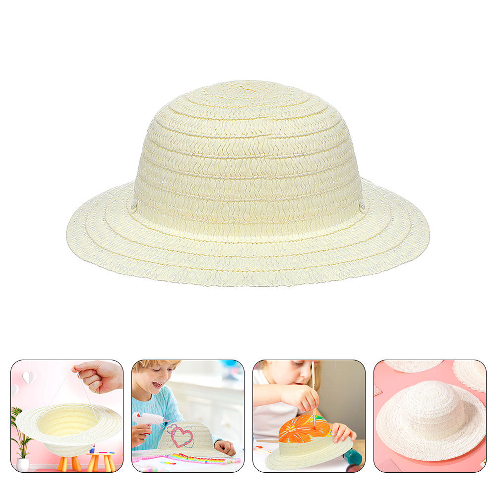 Art Craft Handmade - 8Pcs DIY Kids Straw Hats White