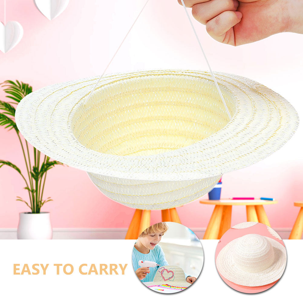 8Pcs DIY Kids Straw Hats White - Art Craft Handmade review and price